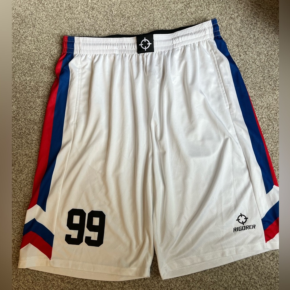 White Athletic Shorts with Red and Blue Accents